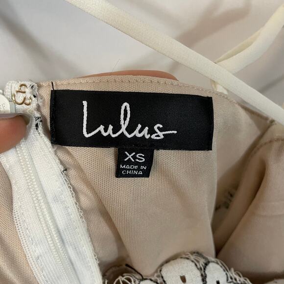 Lulus White Cream Lace Halter Cross Neck Scalloped Hem Mini Dress XS - Picture 5 of 7